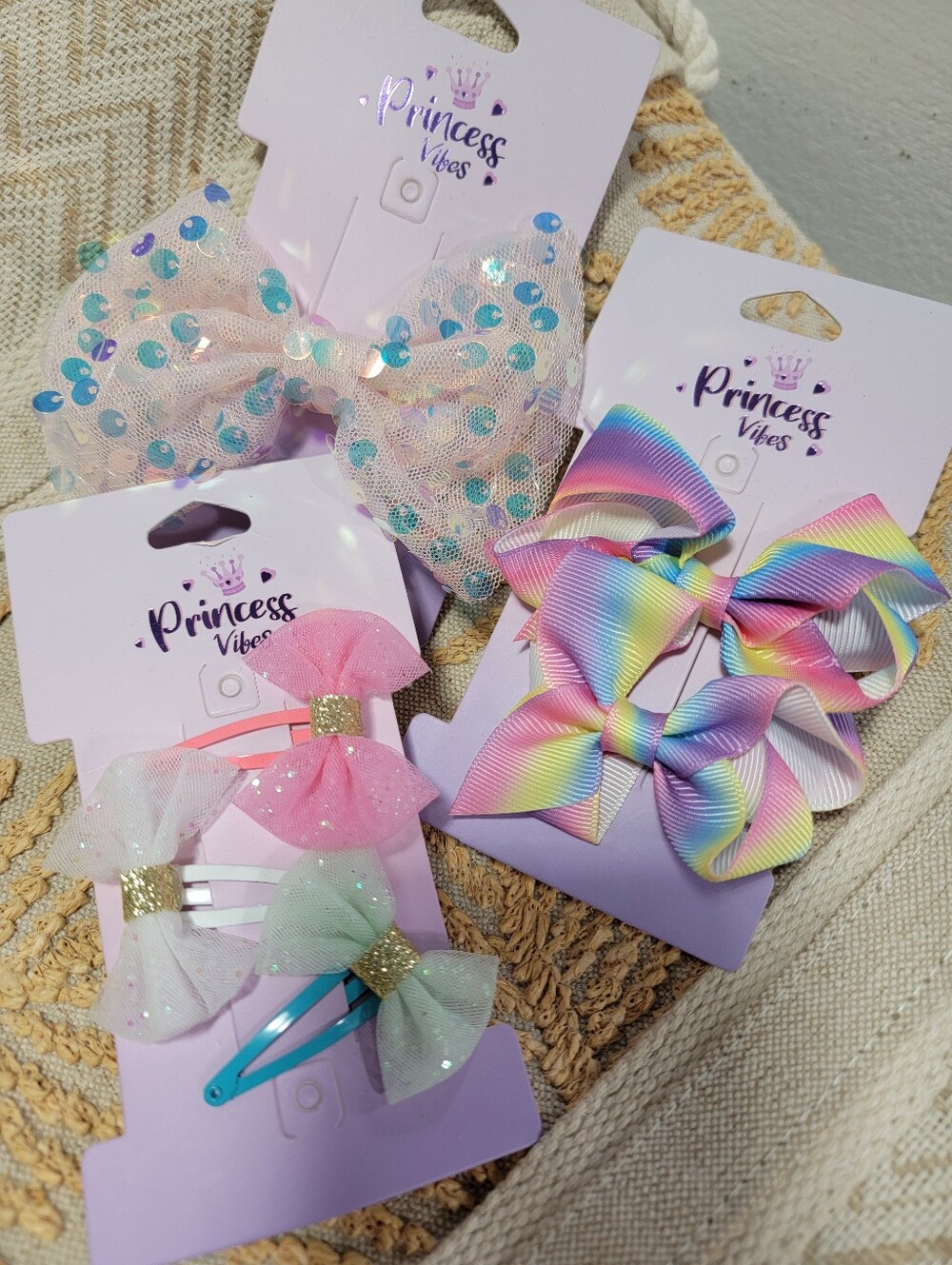 Princess Vibes Pastel Rainbow & Pink Bow Hair Clip Set